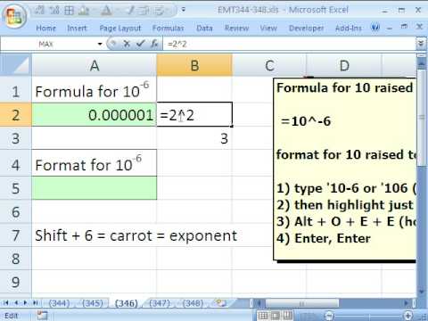 exponents in excel for mac